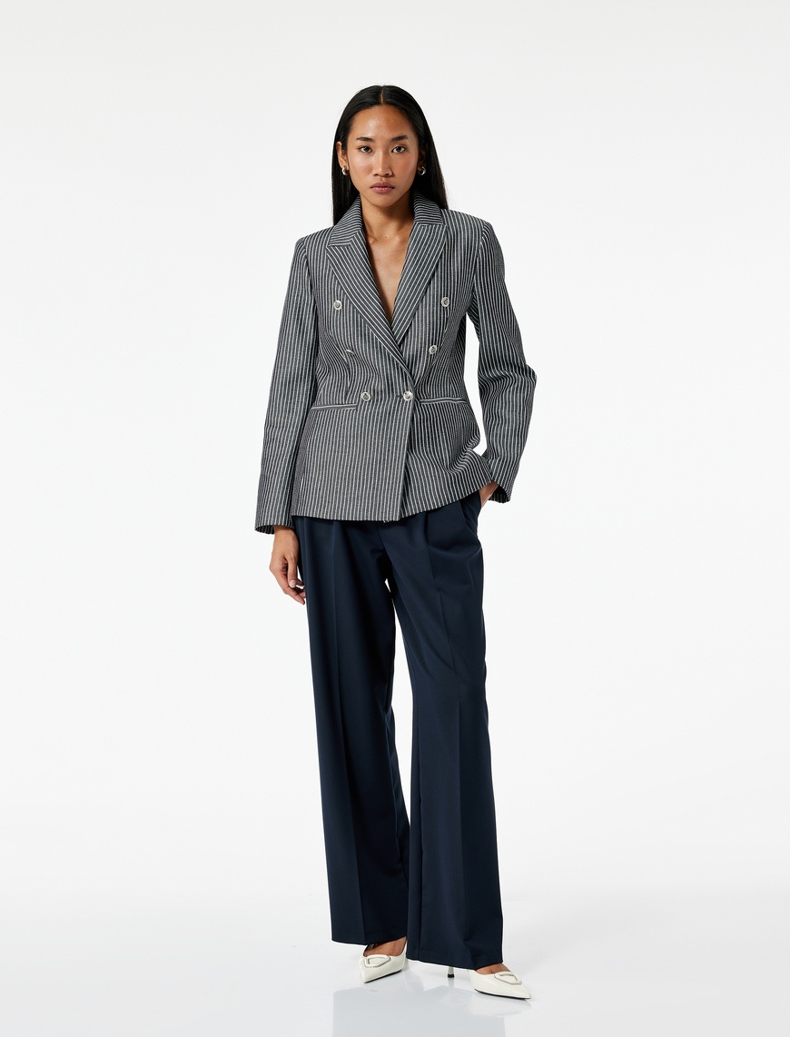   Slim Fit Cepli Uzun Kollu Kruvaze Blazer Ceket