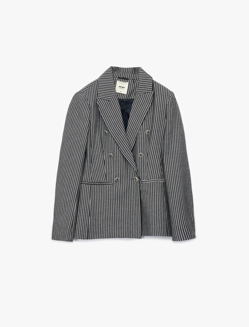   Slim Fit Cepli Uzun Kollu Kruvaze Blazer Ceket