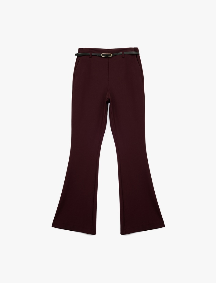  Slim Fit Cepli Kemer Detaylı İspanyol Paça Kumaş Pantolon