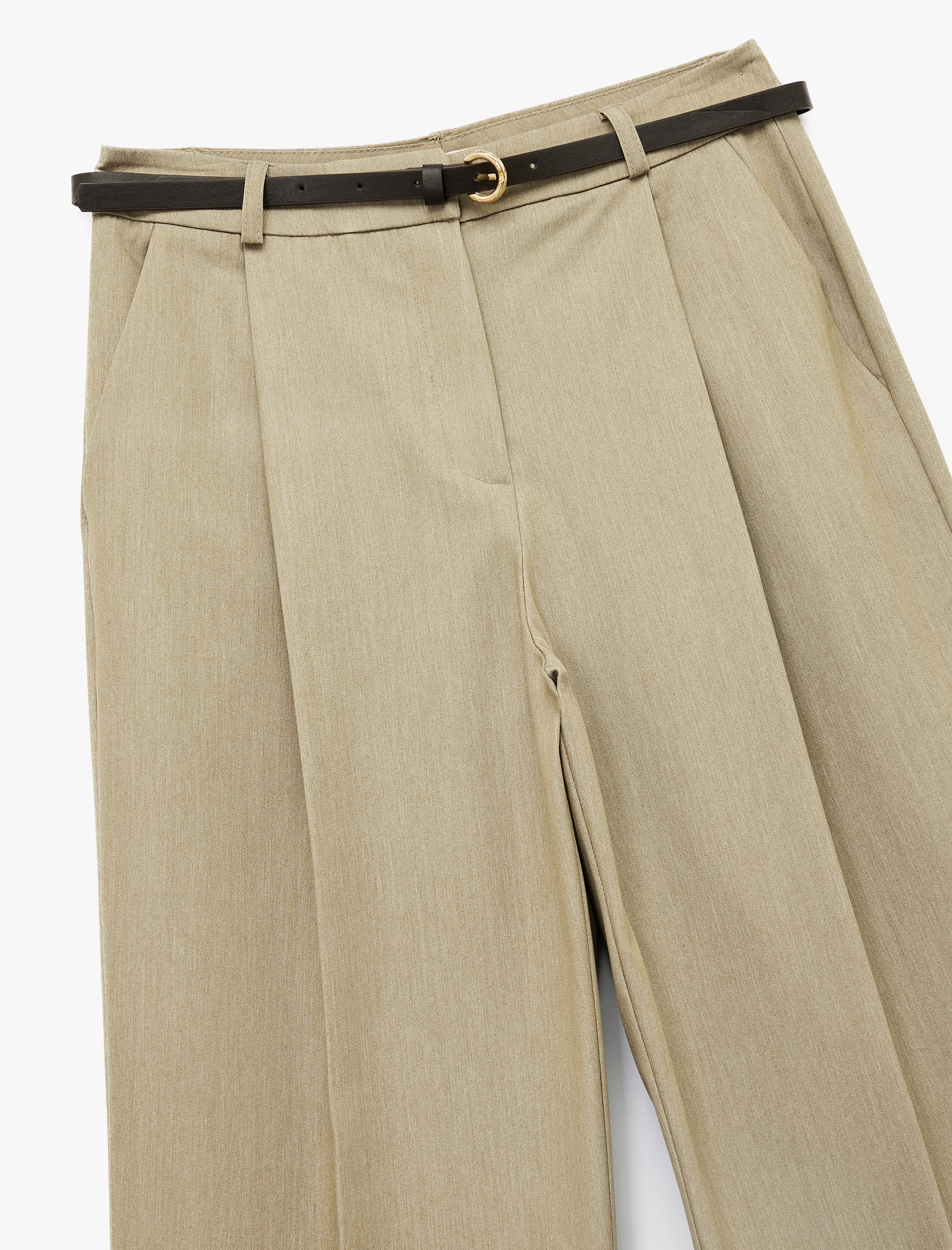   Cepli Pileli Yüksek Bel Kemerli Palazzo Pantolon