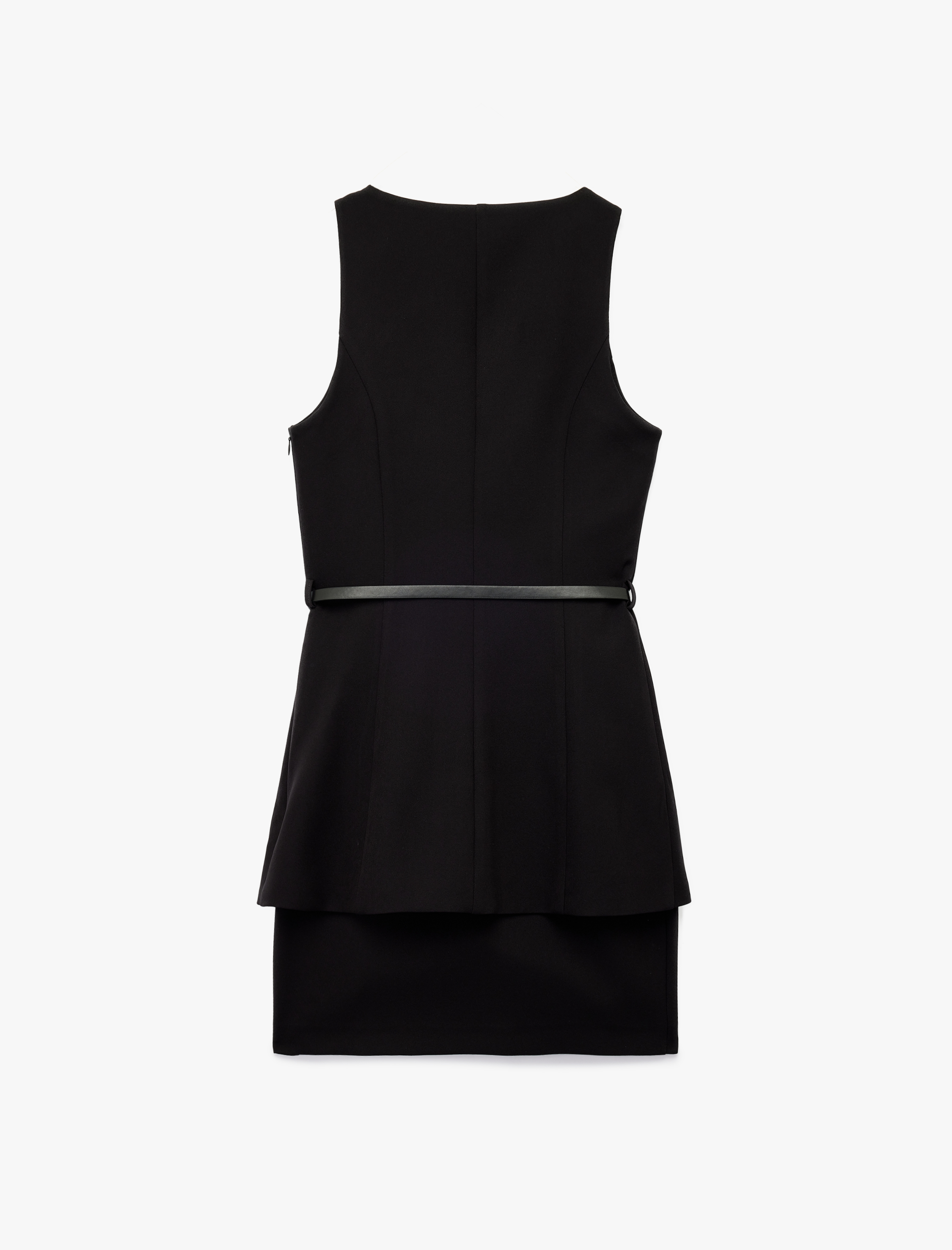   Yuvarlak Yaka Katmanlı Kolsuz Kemerli Mini Elbise