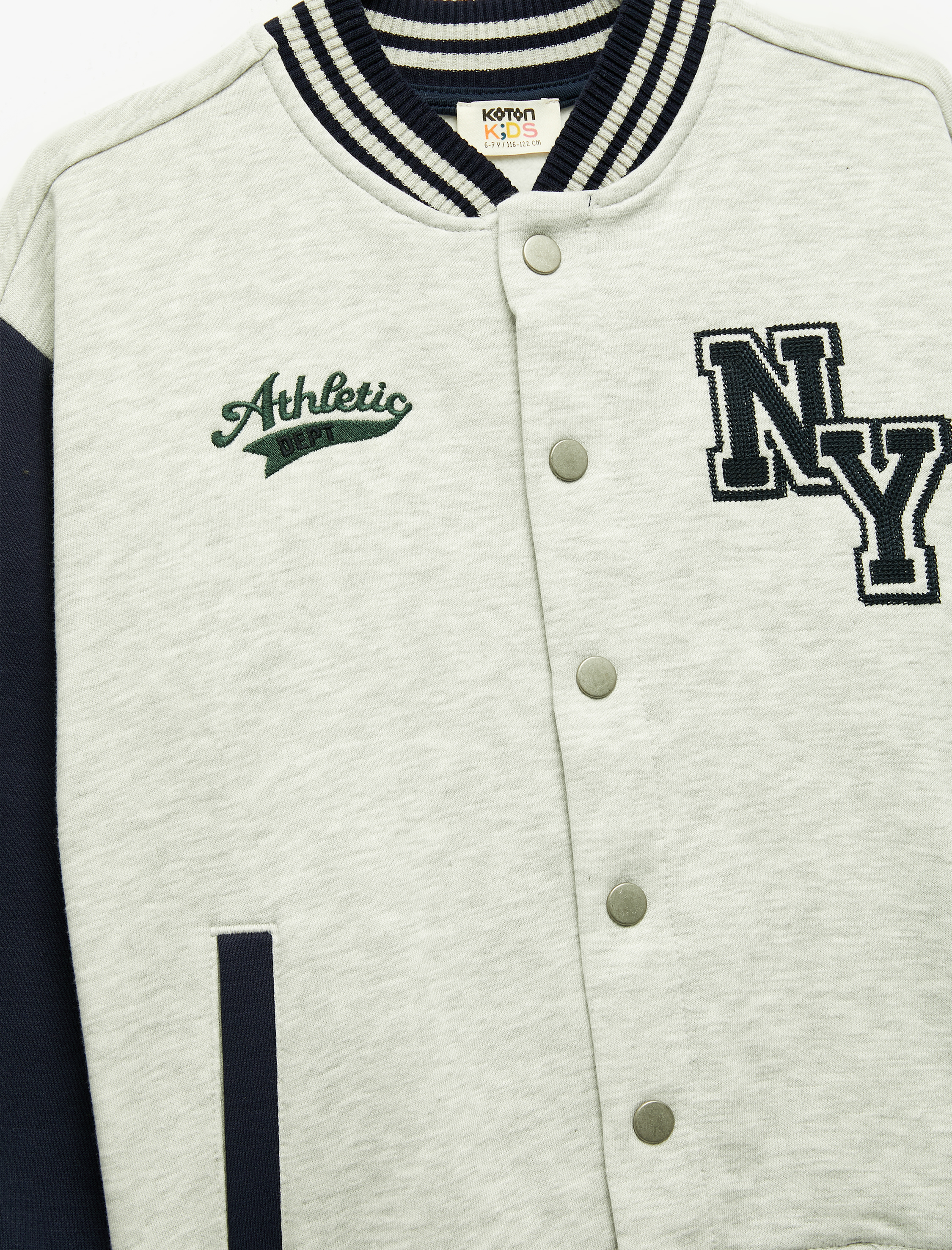  Erkek Çocuk Nakışlı Çıtçıt Kapamalı Uzun Kollu Şardonlu Bomber Kolej Ceket