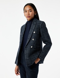 Kruvaze Yaka Cepli Uzun Kollu Ekose Tüvit Kısa Blazer Ceket