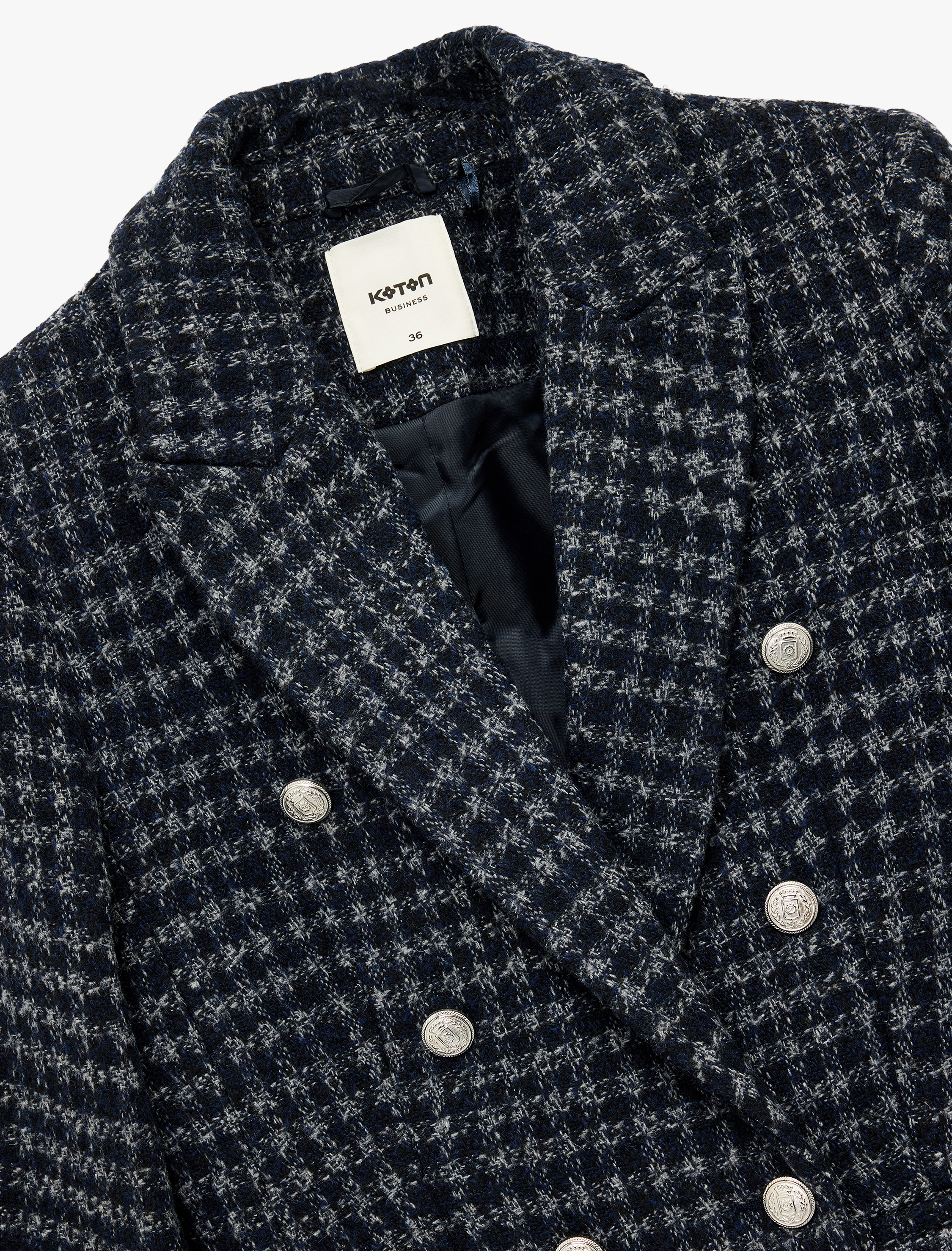   Kruvaze Yaka Cepli Uzun Kollu Ekose Tüvit Kısa Blazer Ceket