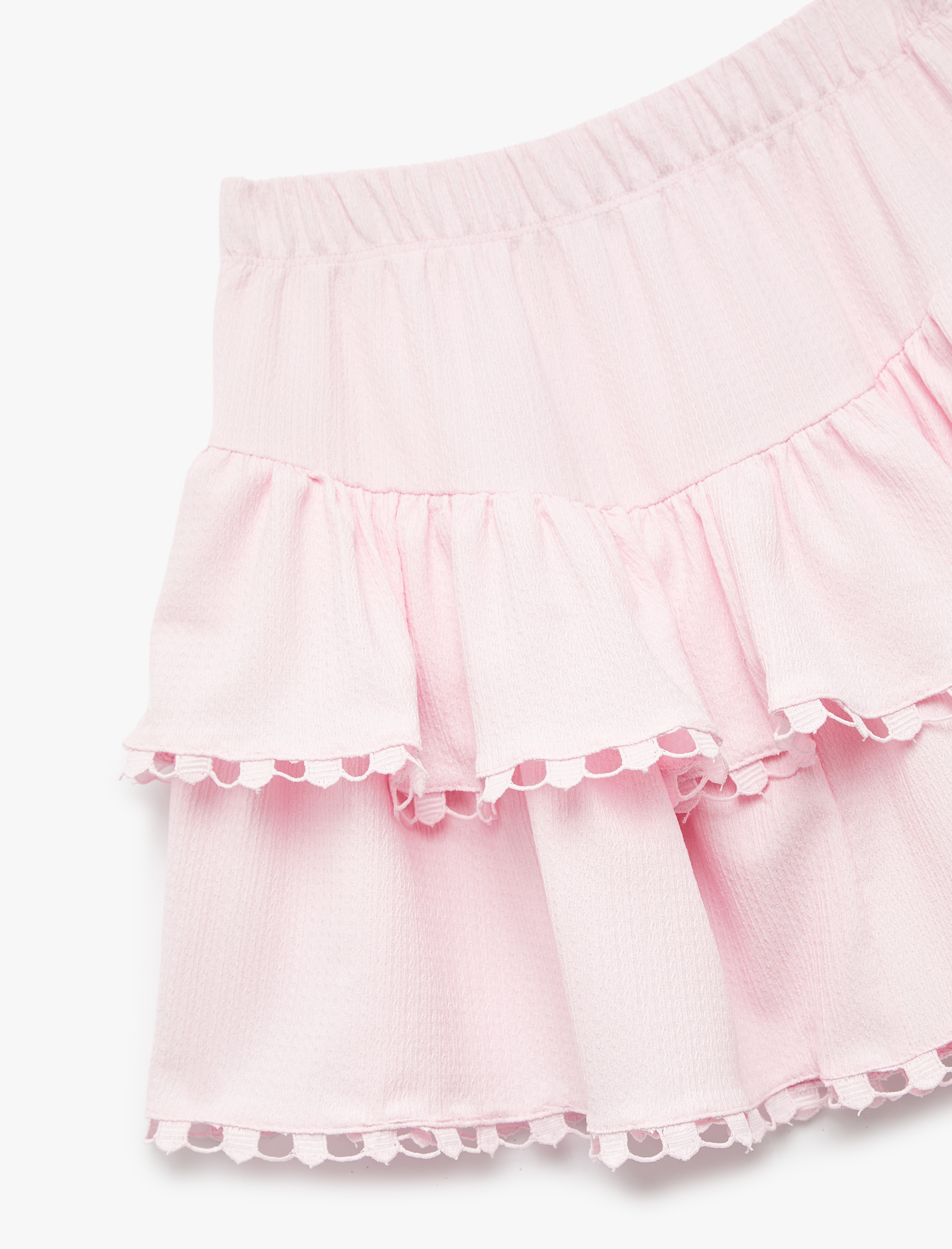  Kız Çocuk Beli Lastikli Katlı Dantel Detaylı Mini Etek