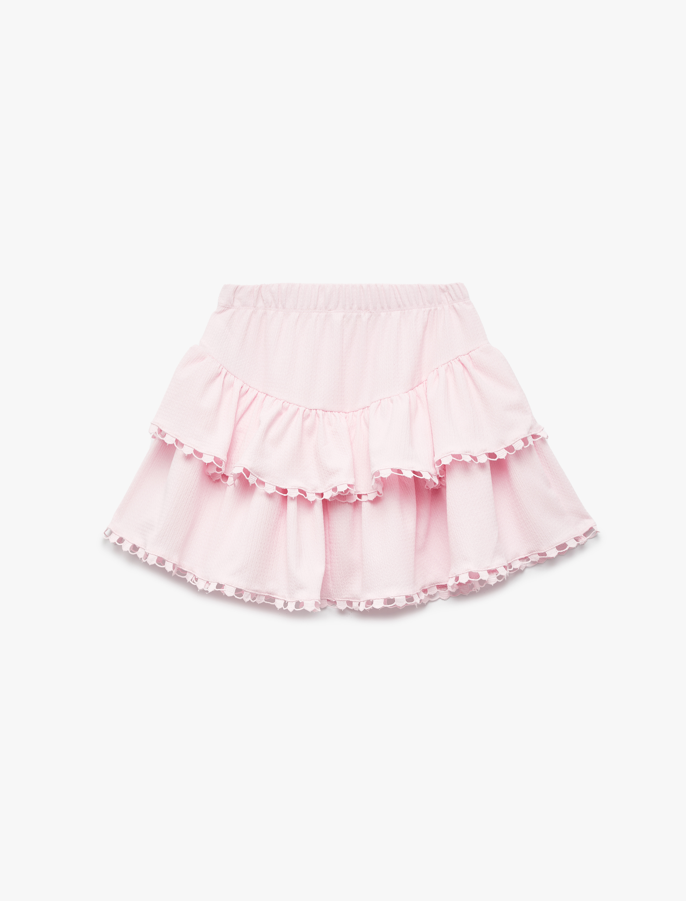  Kız Çocuk Beli Lastikli Katlı Dantel Detaylı Mini Etek