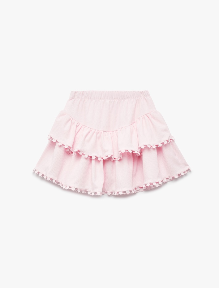 Kız Çocuk Beli Lastikli Katlı Dantel Detaylı Mini Etek