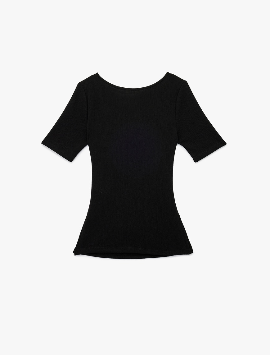   Slim Fit Kısa Kollu Bisiklet Yaka Drape Detaylı Tişört