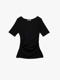 Slim Fit Kısa Kollu Bisiklet Yaka Drape Detaylı Tişört