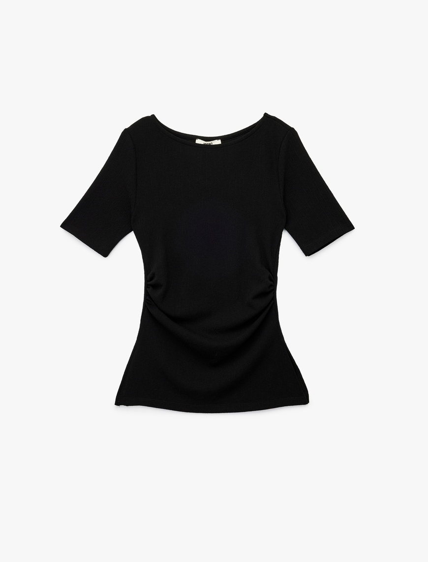   Slim Fit Kısa Kollu Bisiklet Yaka Drape Detaylı Tişört