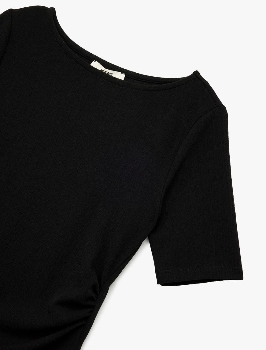  Slim Fit Kısa Kollu Bisiklet Yaka Drape Detaylı Tişört