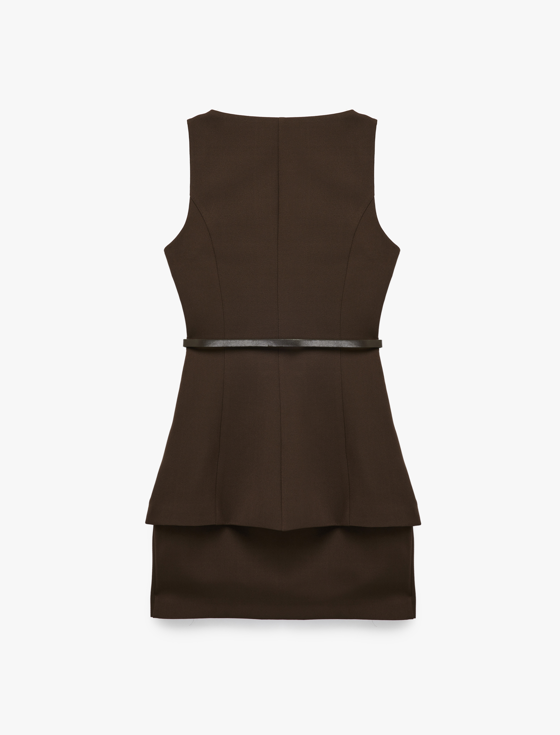   Yuvarlak Yaka Katmanlı Kolsuz Kemerli Mini Elbise