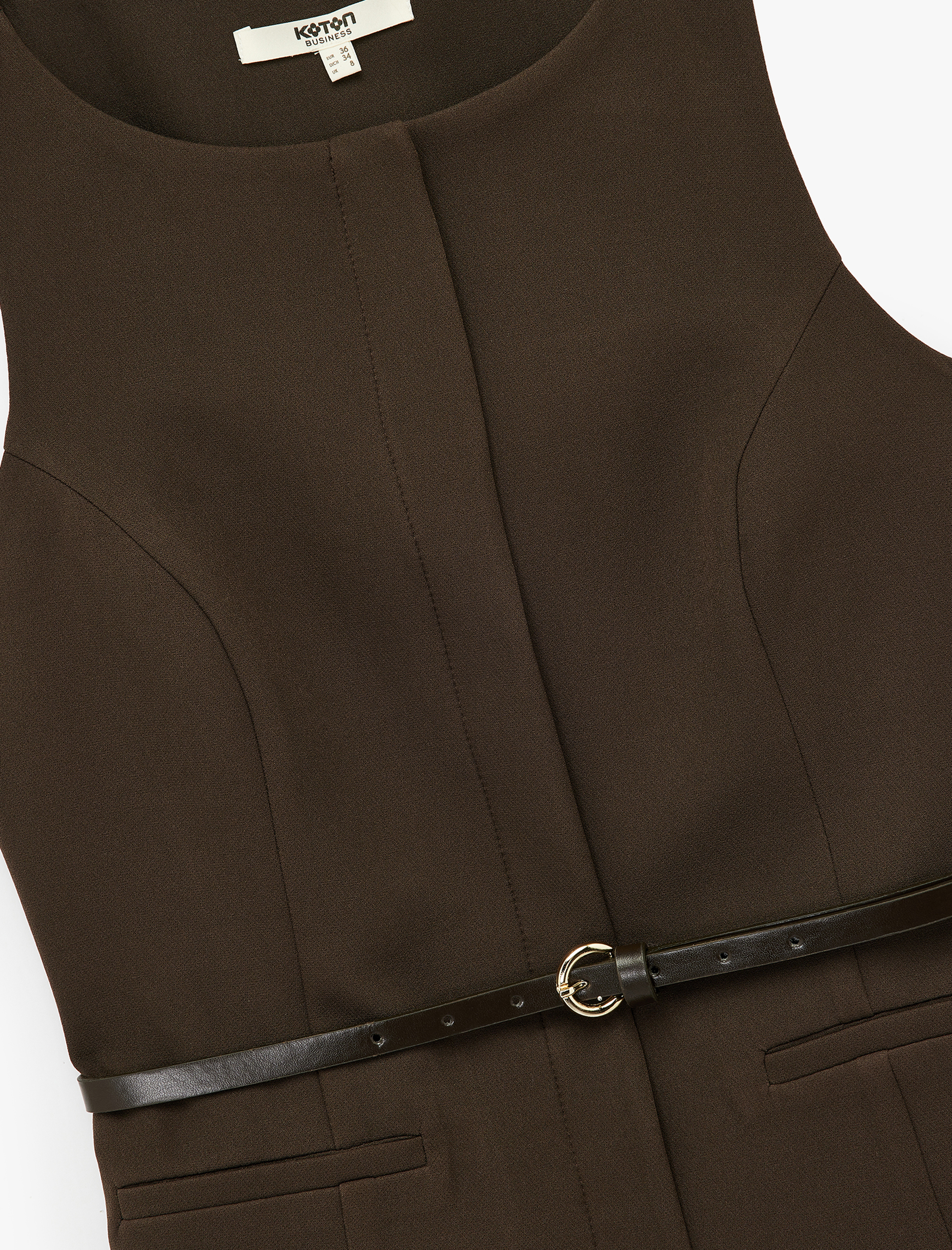   Yuvarlak Yaka Katmanlı Kolsuz Kemerli Mini Elbise