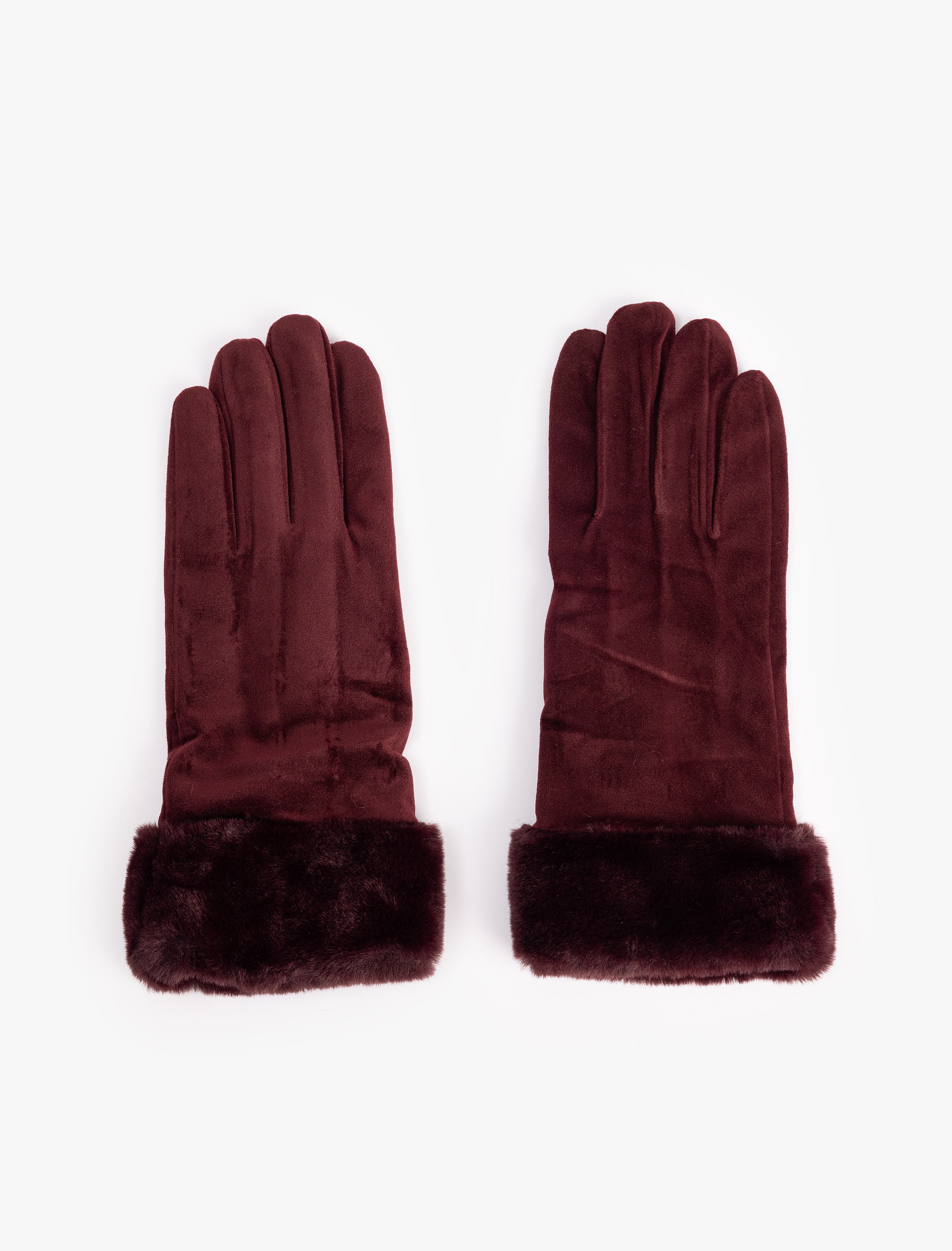  Kadın Suni Kürk Detaylı Süet Görünümlü Eldiven