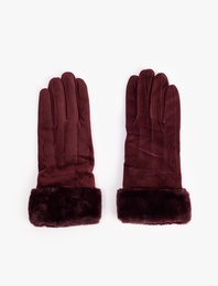Suni Kürk Detaylı Süet Görünümlü Eldiven