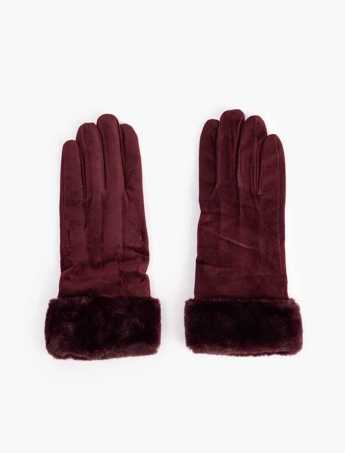 Kadın Suni Kürk Detaylı Süet Görünümlü Eldiven