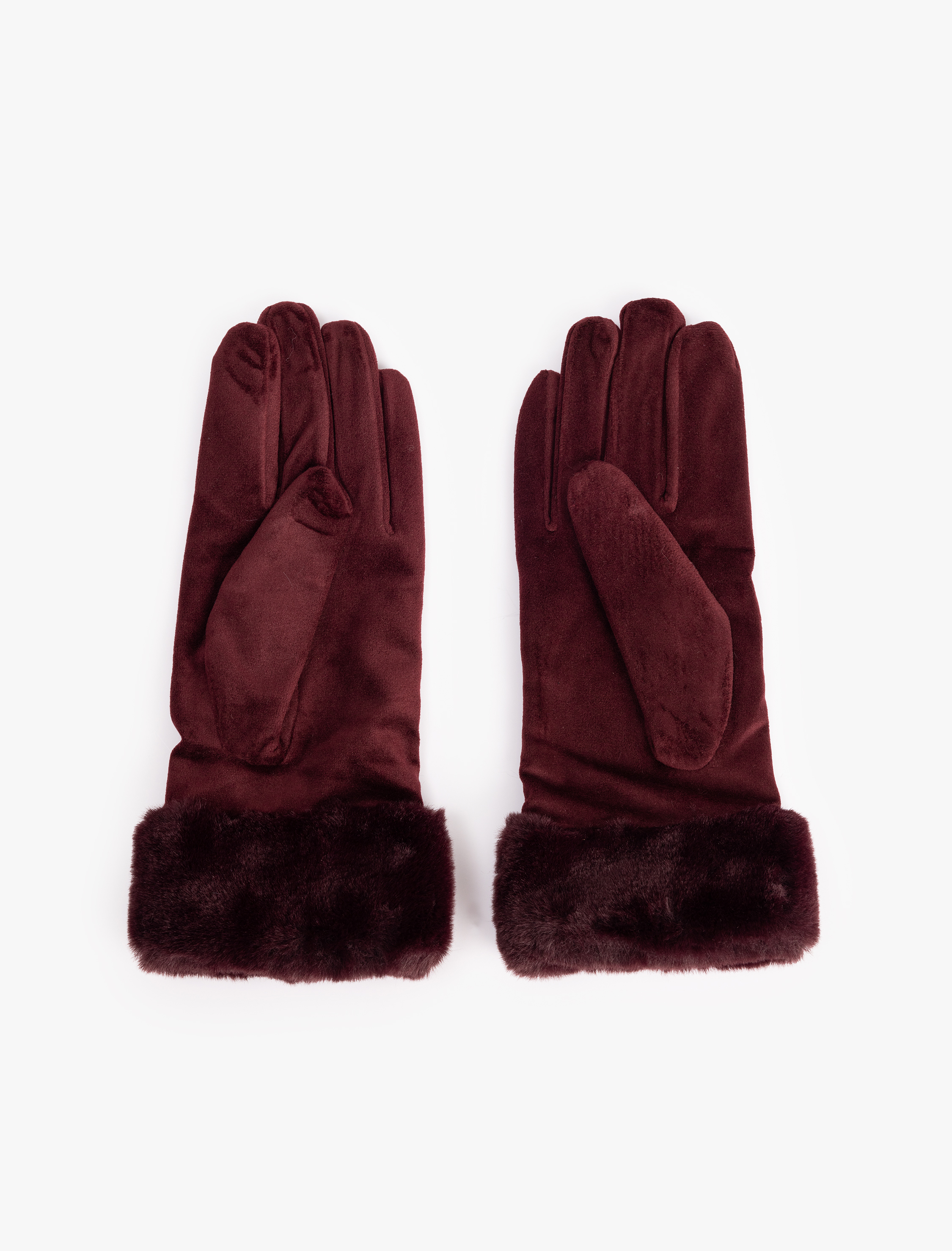  Kadın Suni Kürk Detaylı Süet Görünümlü Eldiven