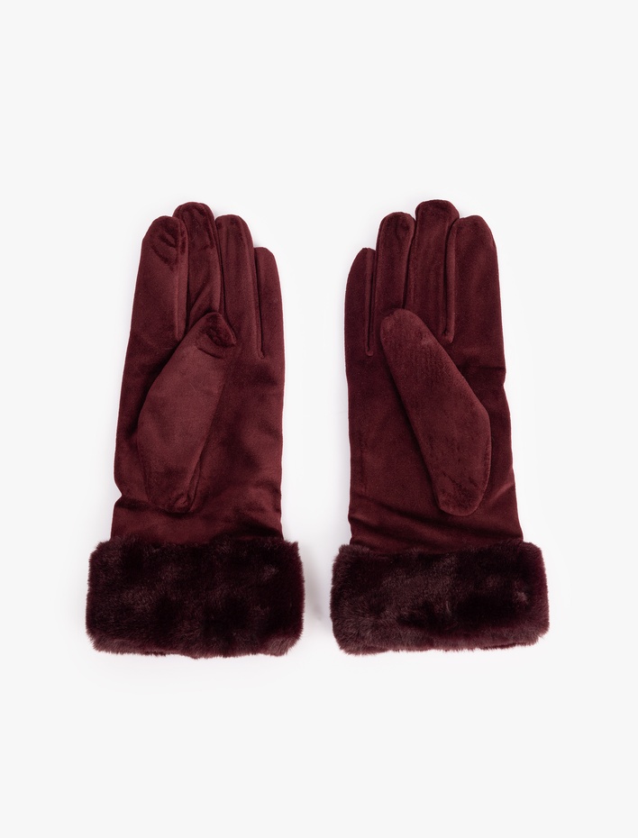 Kadın Suni Kürk Detaylı Süet Görünümlü Eldiven