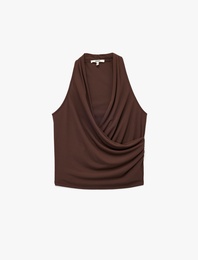 Kruvaze Yaka Kolsuz Drape Detaylı Bluz