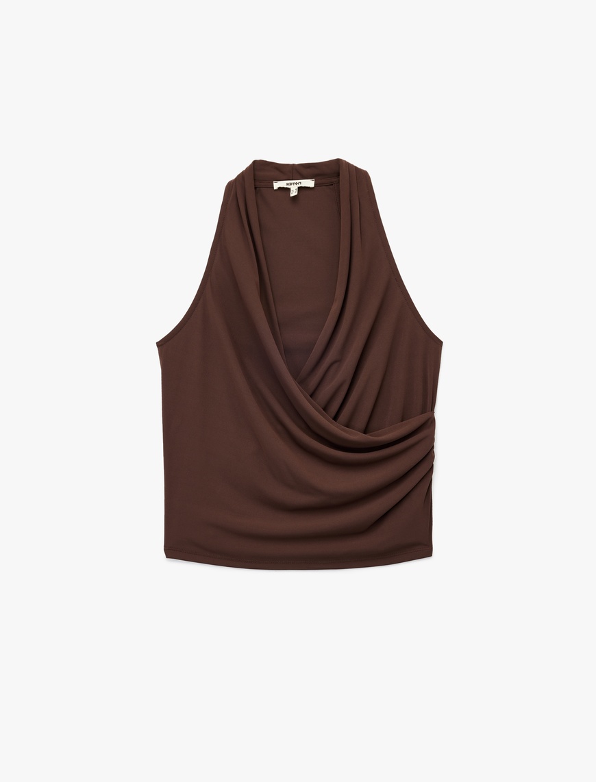  Kruvaze Yaka Kolsuz Drape Detaylı Bluz