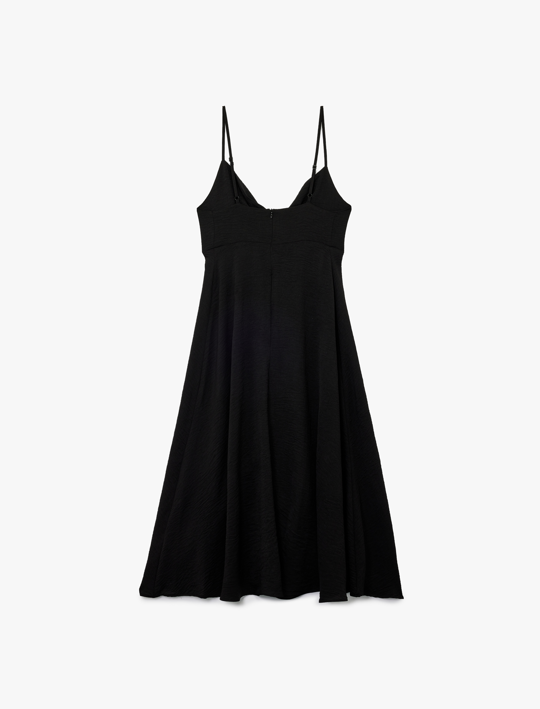   Aerobin Kumaş Bol Kalıp A Kesim Kruvaze Yaka İnce Askılı Midi Boy Elbise