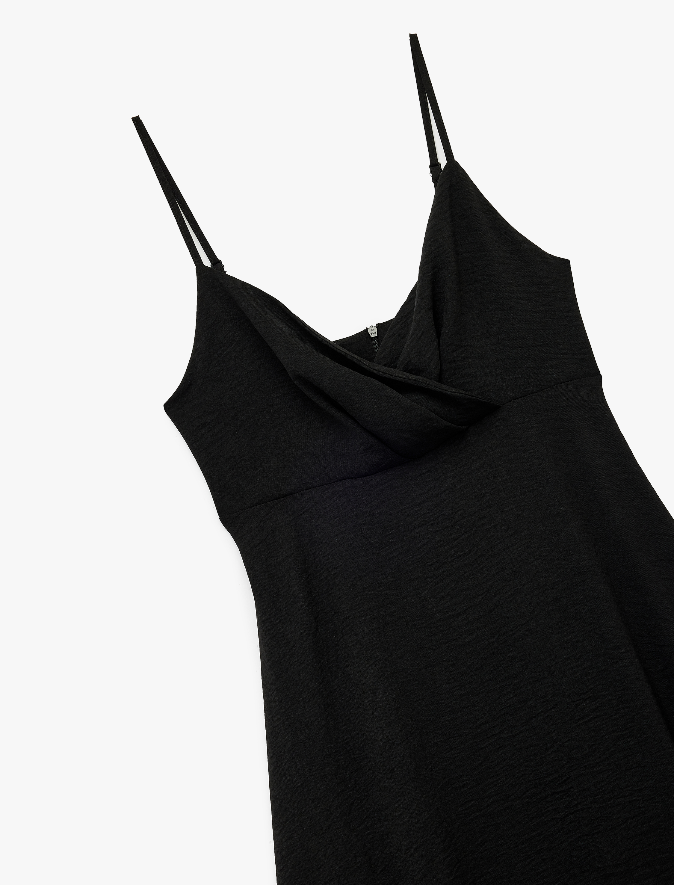   Aerobin Kumaş Bol Kalıp A Kesim Kruvaze Yaka İnce Askılı Midi Boy Elbise