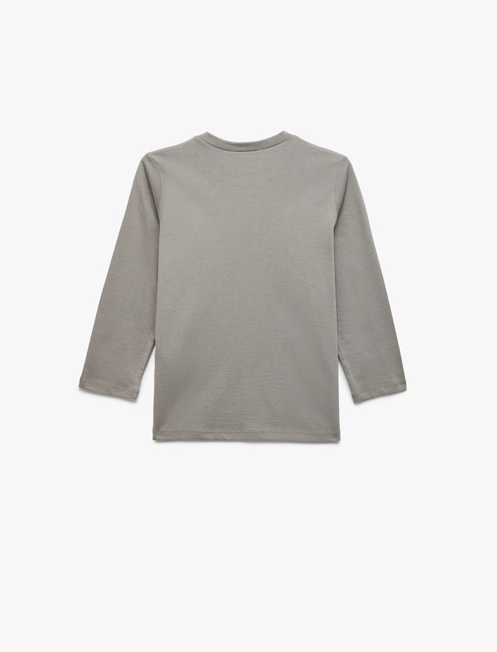 Erkek Çocuk Pamuklu Uzun Kollu Bisiklet Yaka Dinozor Baskılı Tişört