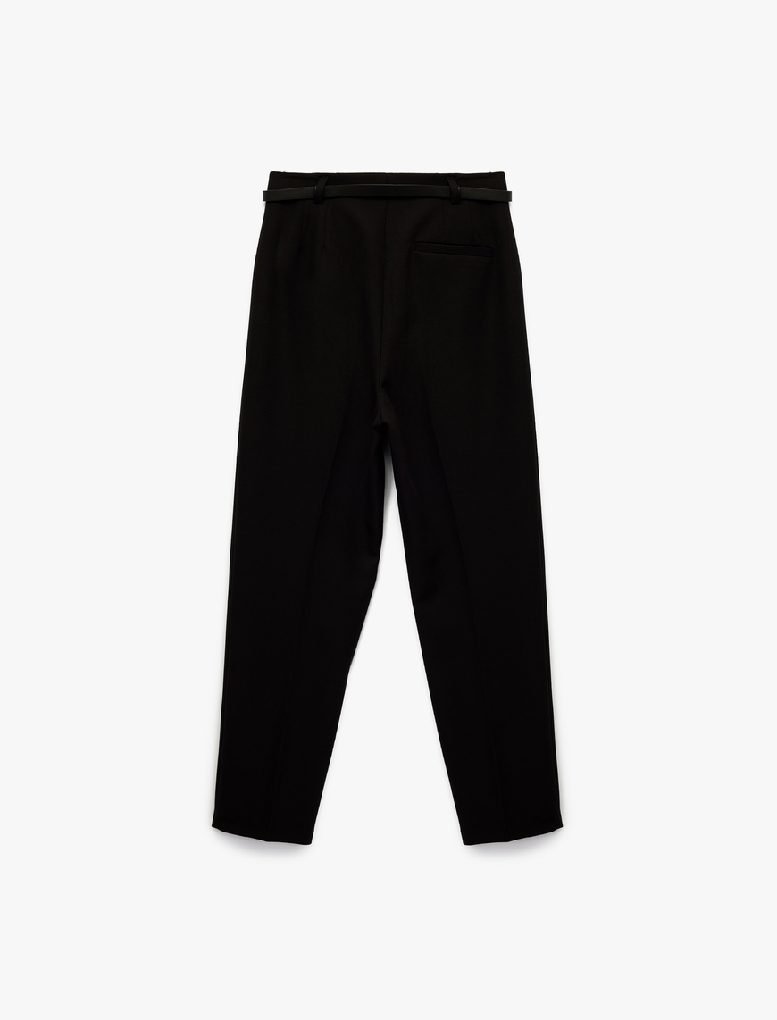  Slim Fit Yüksek Bel Kemerli Cigarette Kumaş Pantolon
