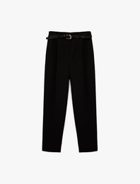 Slim Fit Yüksek Bel Kemerli Cigarette Kumaş Pantolon