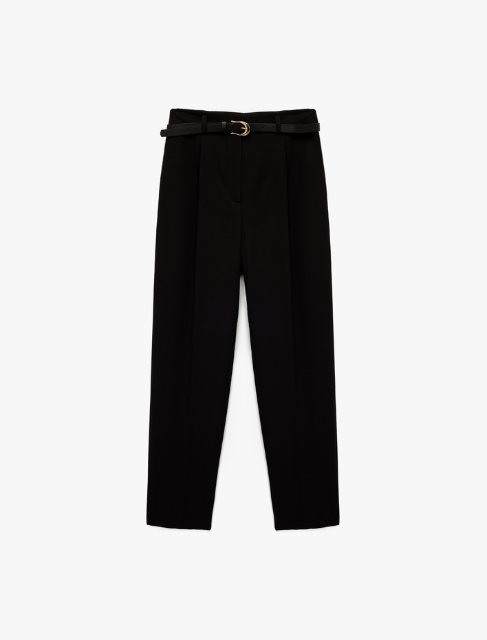  Slim Fit Yüksek Bel Kemerli Cigarette Kumaş Pantolon