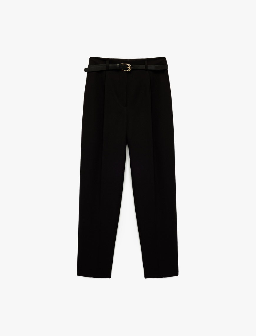   Slim Fit Yüksek Bel Kemerli Cigarette Kumaş Pantolon