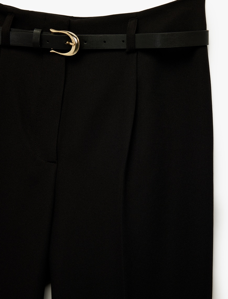   Slim Fit Yüksek Bel Kemerli Cigarette Kumaş Pantolon
