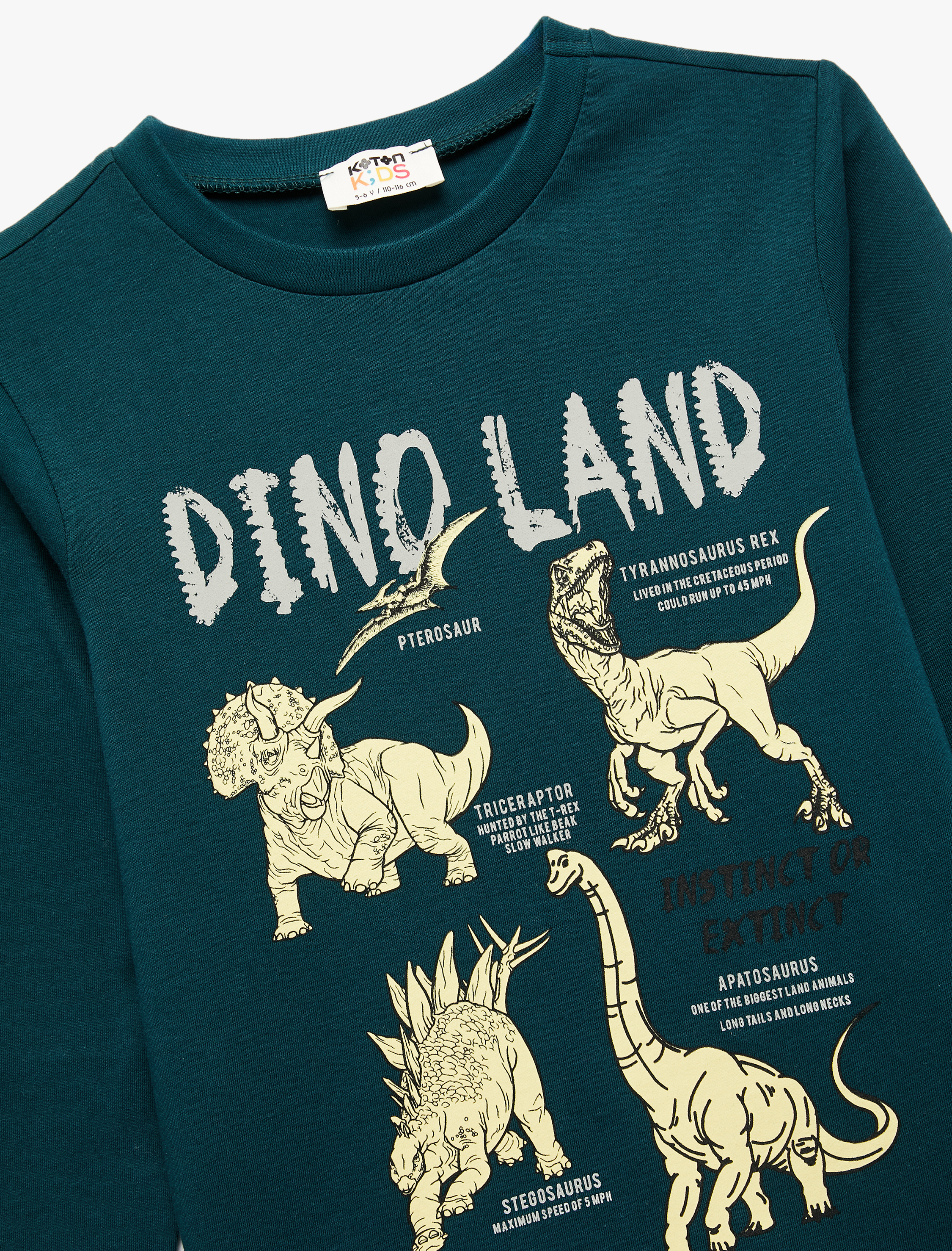  Erkek Çocuk Uzun Kollu Bisiklet Yaka Pamuklu Dinozor Baskılı Tişört