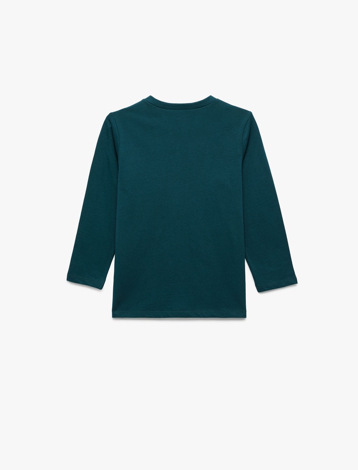 Erkek Çocuk Uzun Kollu Bisiklet Yaka Pamuklu Dinozor Baskılı Tişört