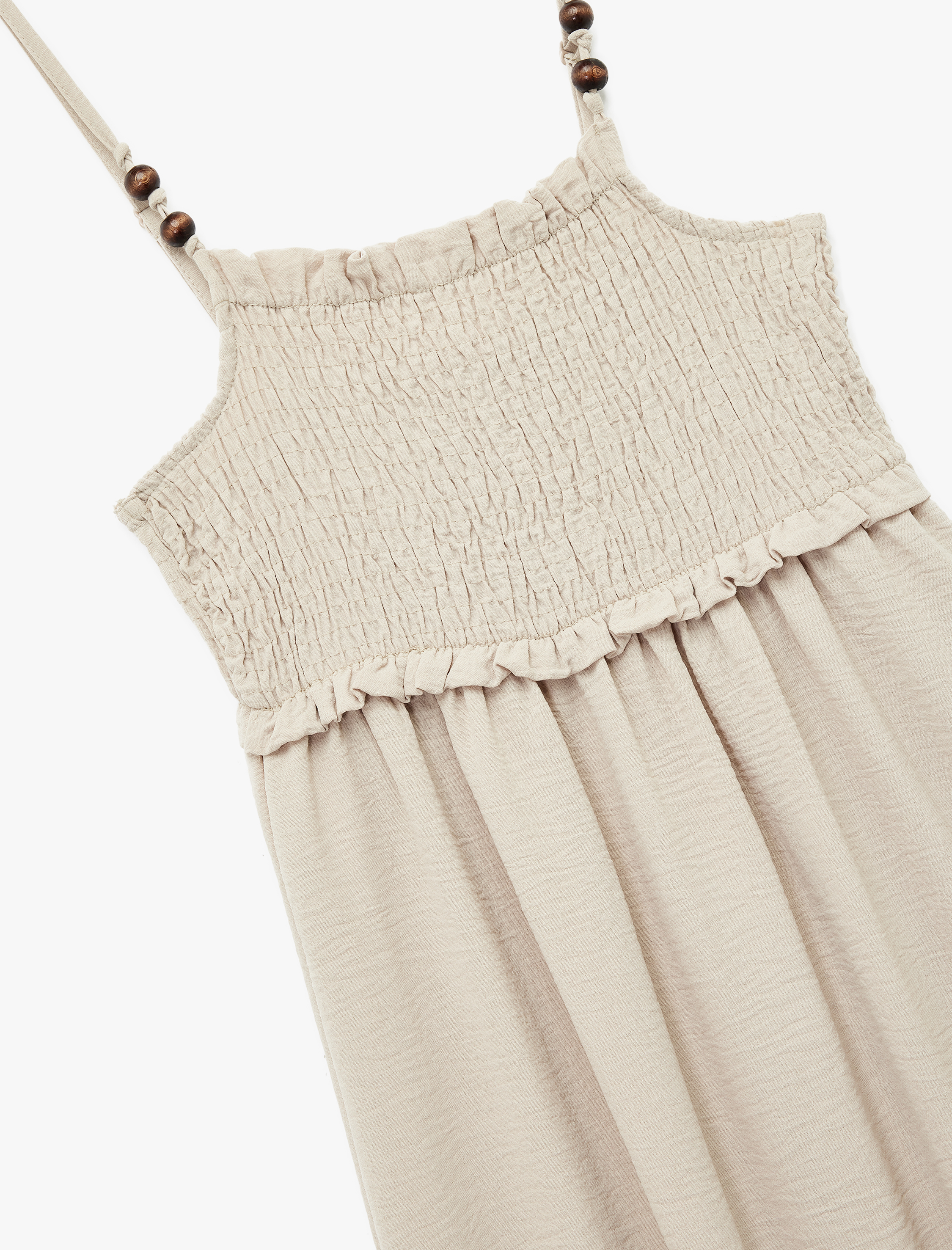   Aerobin Kumaş Rahat Kalıp Boncuk Detaylı Gipeli Midi İnce Askılı Elbise