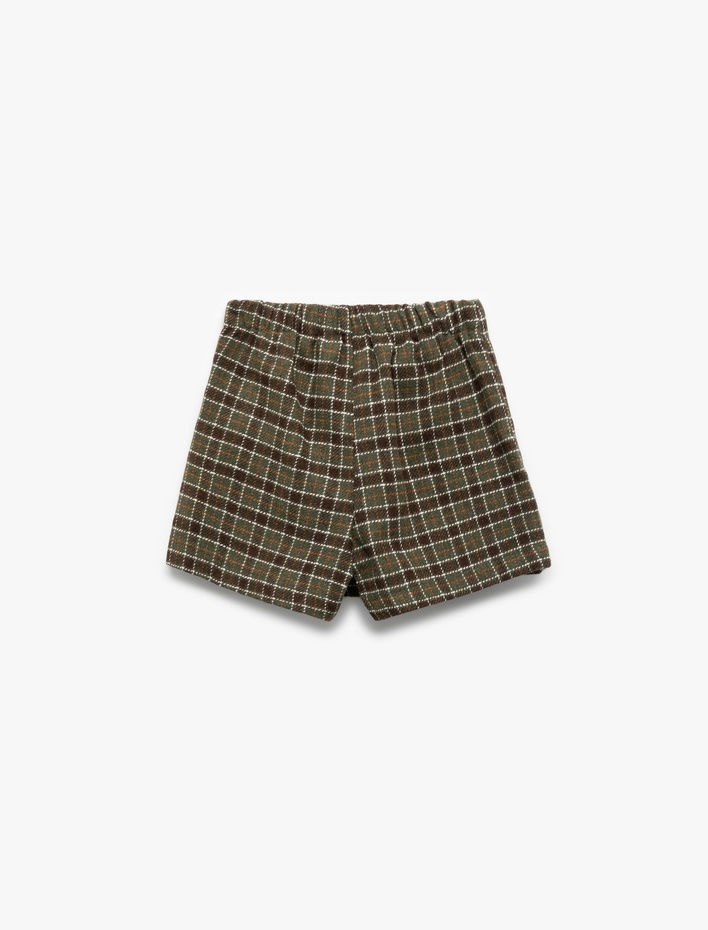 Kız Çocuk Ekose Desenli Kemer Detaylı Mini Şort Etek