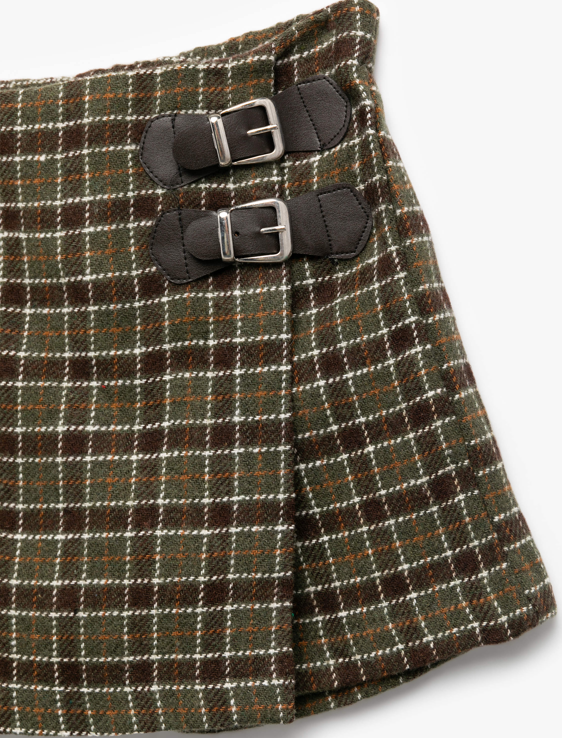  Kız Çocuk Ekose Desenli Kemer Detaylı Mini Şort Etek