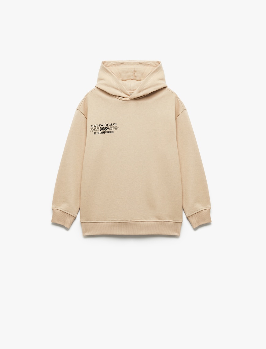  Erkek Çocuk Şardonlu Uzun Kollu Pamuklu Baskılı Oversize Kapşonlu Sweatshirt