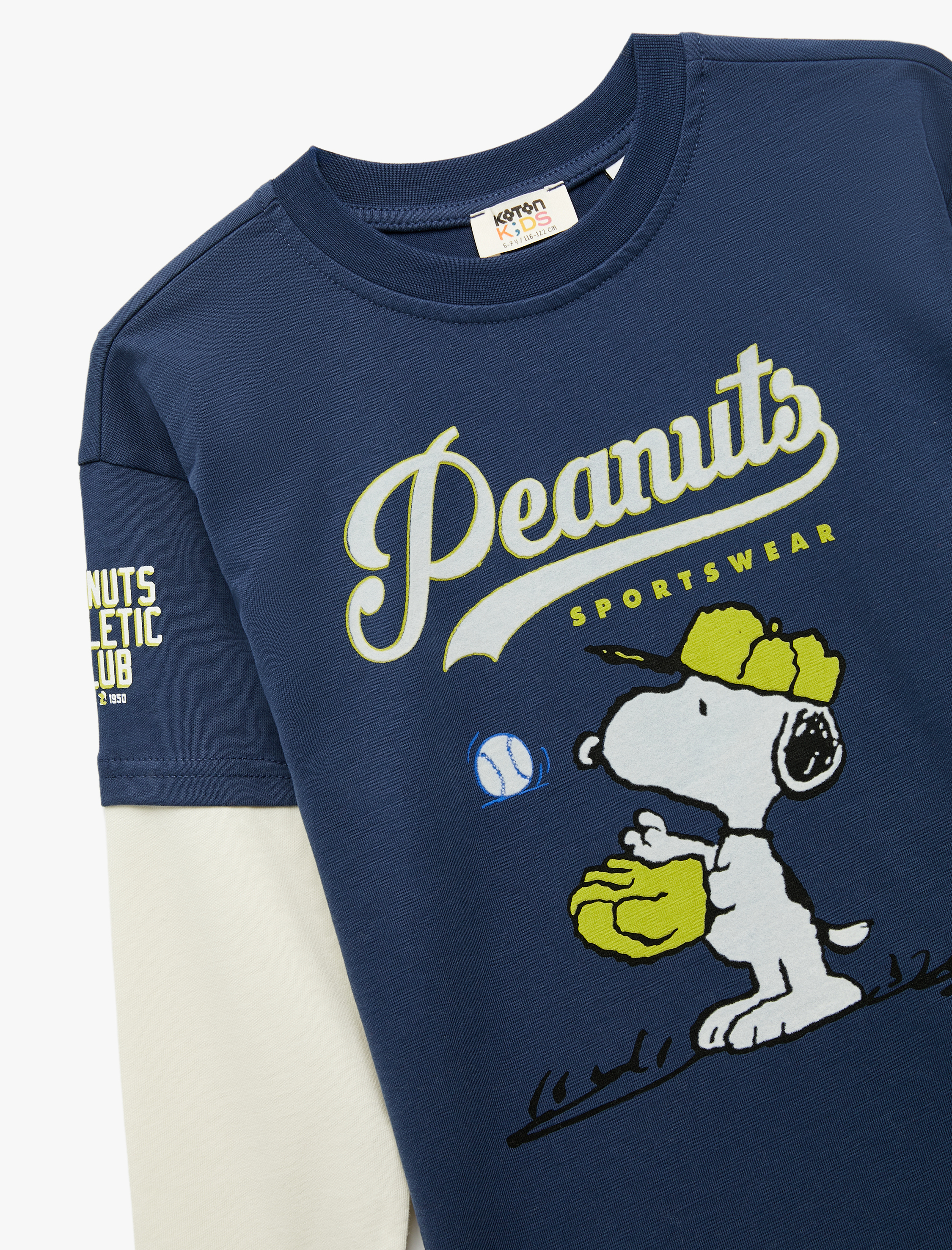  Erkek Çocuk Uzun Kollu Bisiklet Yaka Renk Kontrastlı Lisanslı Snoopy Baskılı Tişört