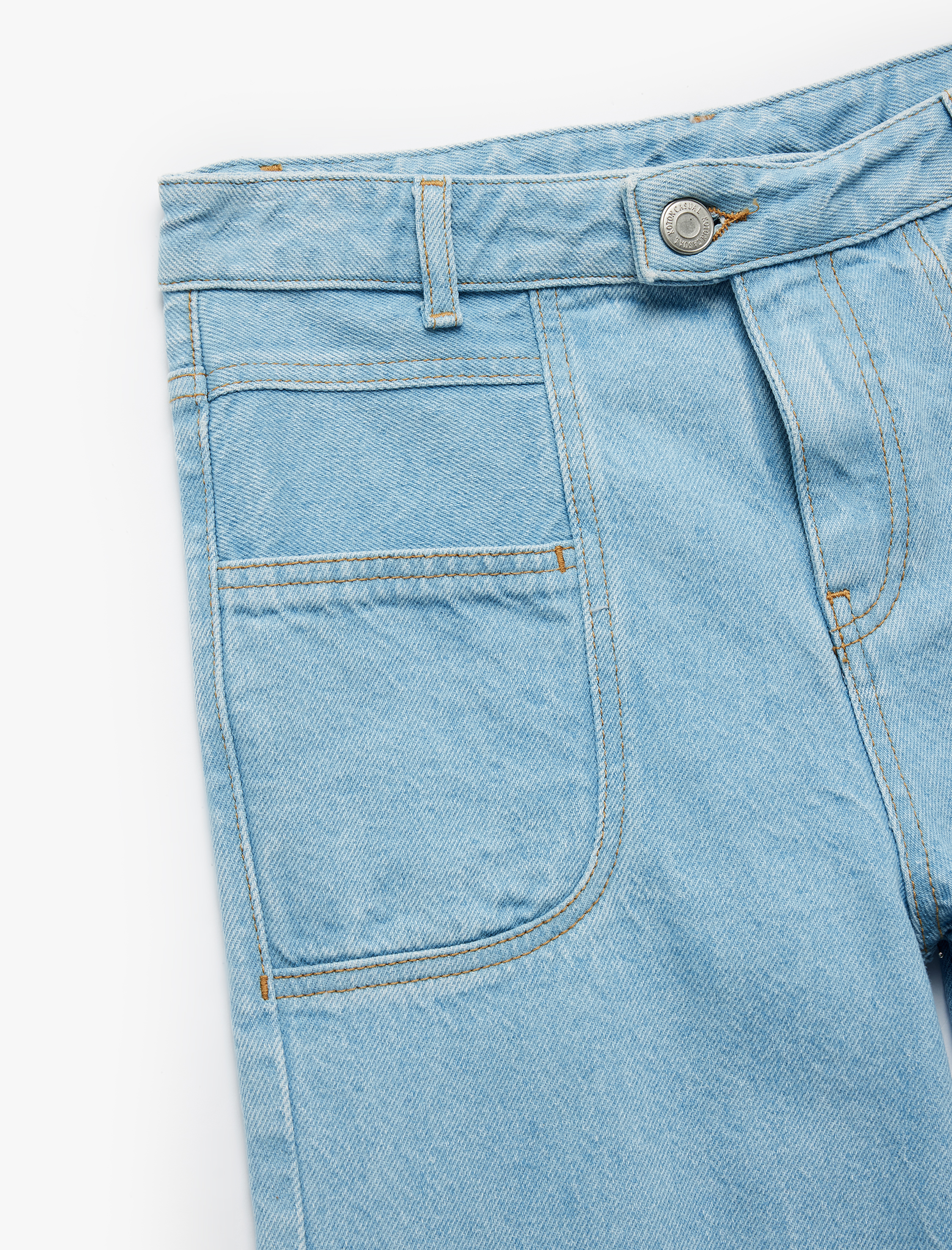  Kız Çocuk Pamuklu Cep Detaylı Rahat Kesim Geniş Paça Denim Pantolon