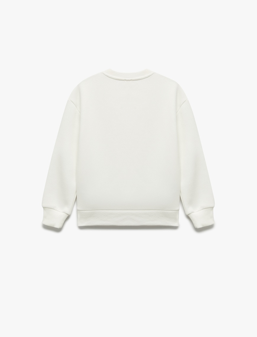  Kız Çocuk Uzun Kollu Bisiklet Yaka Şardonlu Fiyonk Baskılı Sweatshirt