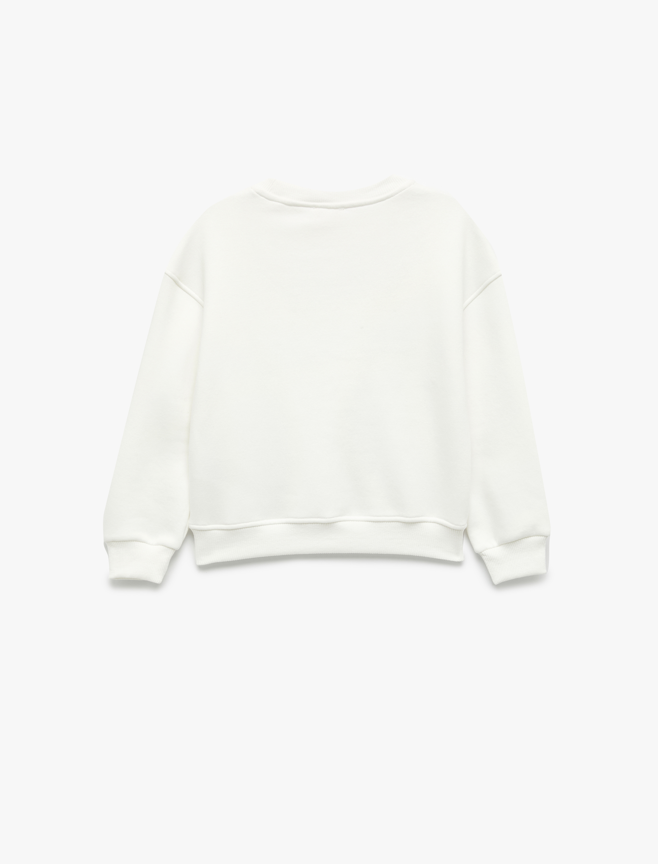  Kız Çocuk Fiyonk Detaylı Uzun Kollu Bisiklet Yaka Şardonlu Baskılı Yılbaşı Sweatshirt