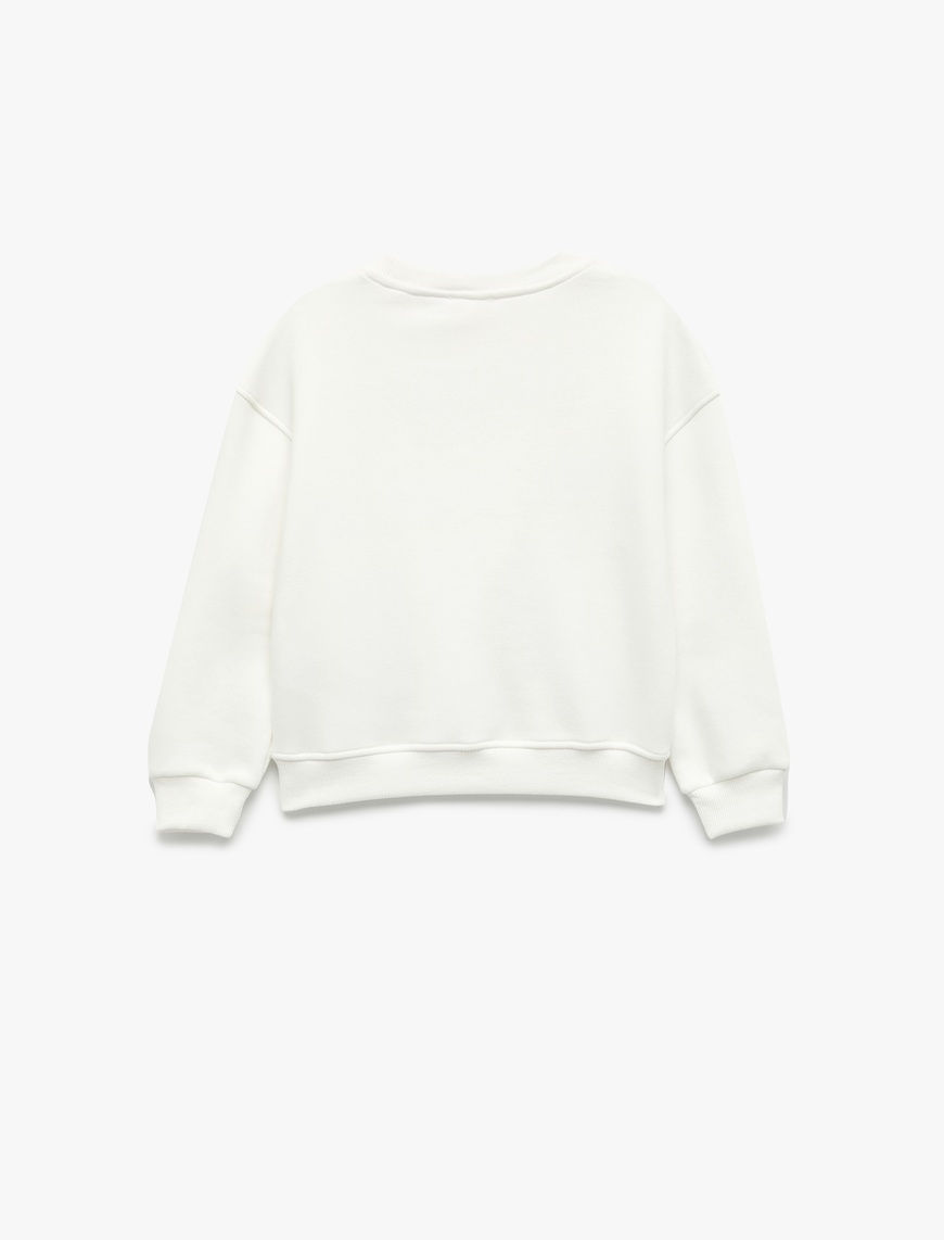  Kız Çocuk Fiyonk Detaylı Uzun Kollu Bisiklet Yaka Şardonlu Baskılı Sweatshirt