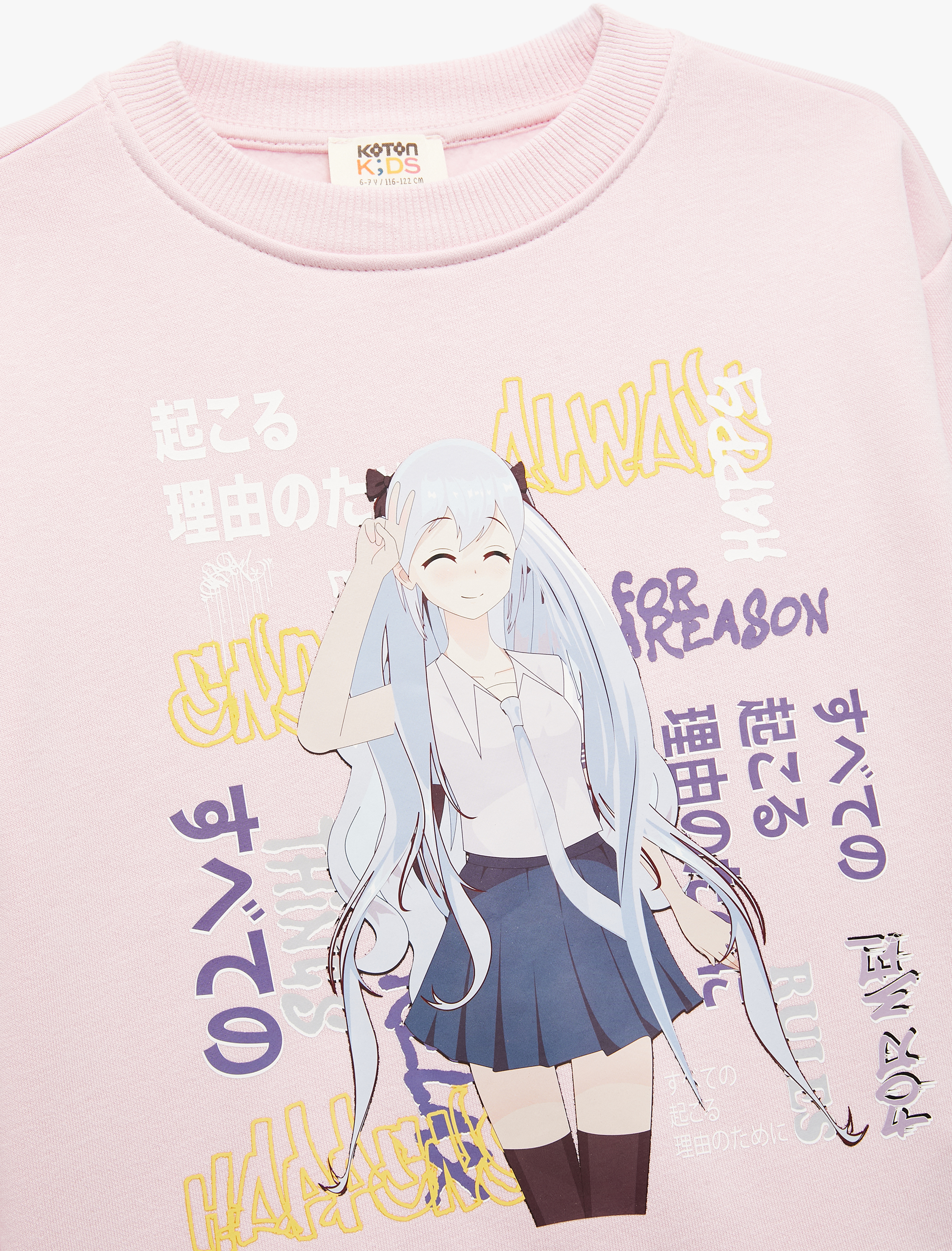  Kız Çocuk Uzun Kollu Bisiklet Yaka Şardonlu Anime Baskılı Sweatshirt