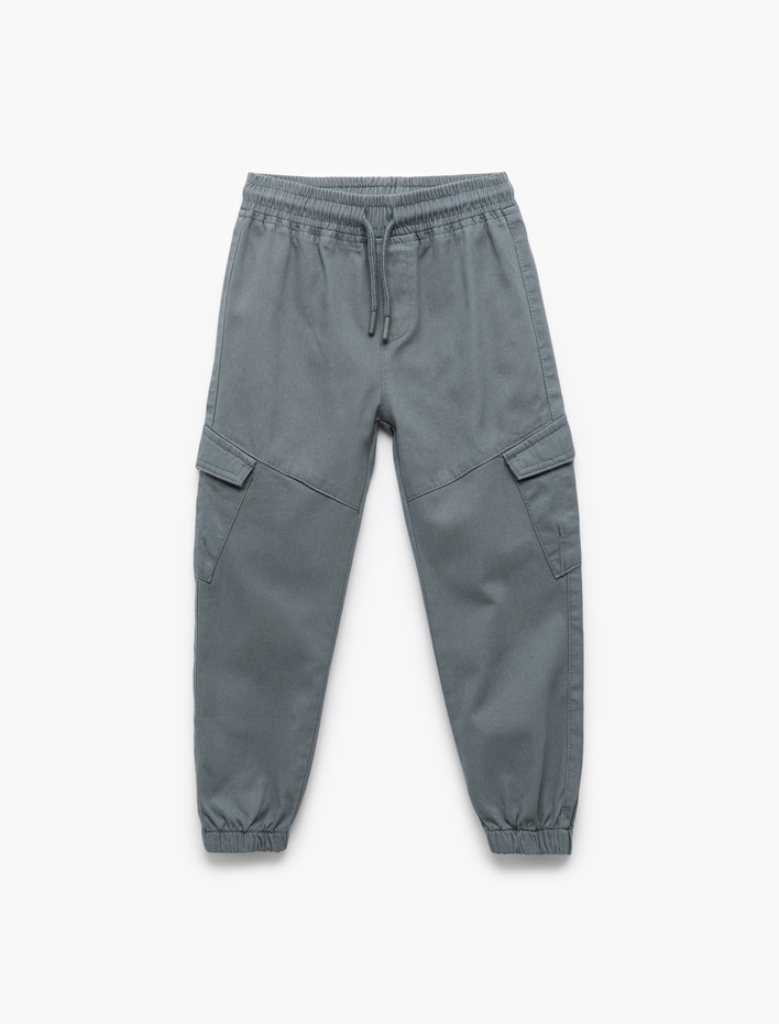 Erkek Bebek Pamuklu Gabardin Beli Bağcıklı Kargo Cepli Jogger Pantolon