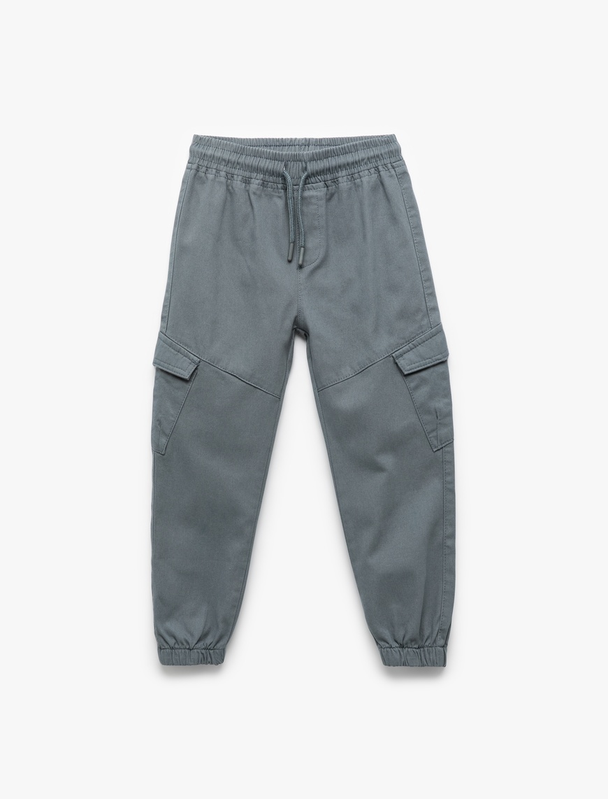  Erkek Bebek Pamuklu Gabardin Beli Bağcıklı Kargo Cepli Jogger Pantolon