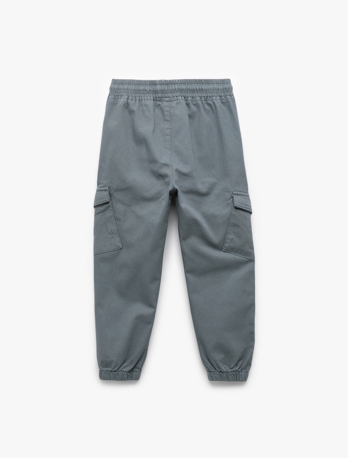 Erkek Bebek Pamuklu Gabardin Beli Bağcıklı Kargo Cepli Jogger Pantolon