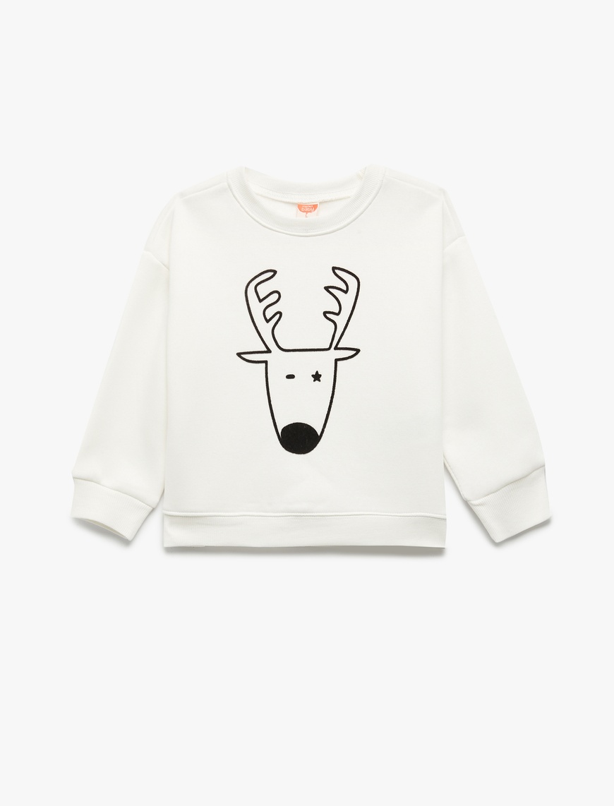  Erkek Bebek Yılbaşı Baskılı Uzun Kollu Şardonlu Bisiklet Yaka Sweatshirt
