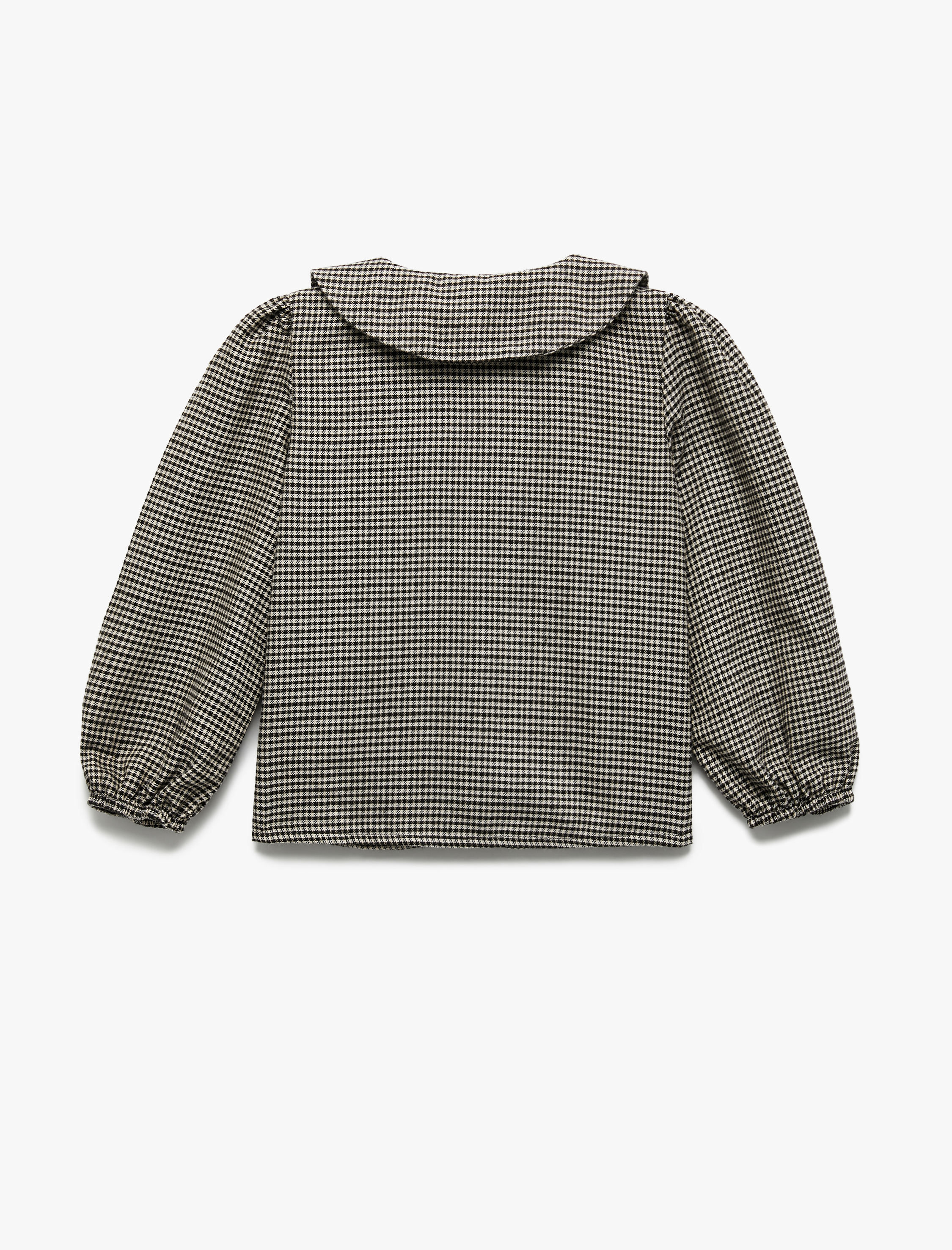  Kız Bebek Pamuklu Uzun Kollu Balon Kollu Kareli Bebe Yaka Gömlek