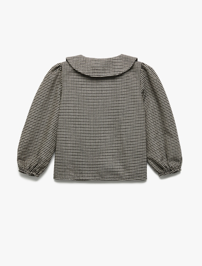 Kız Bebek Pamuklu Uzun Kollu Balon Kollu Kareli Bebe Yaka Gömlek